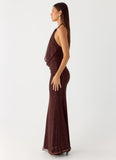 Haylan Sparkle Mesh Maxi Dress Chocolate