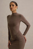 Reid Brown Long Sleeve Gathered Maxi Dress