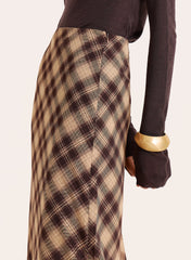 Check Print Chiffon Maxi Skirt