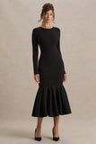 Liberty Black High Neck Mermaid Midi Dress With Ruffling Detail