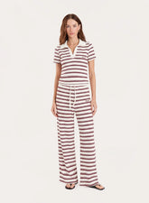 White And Brown Striped Jersey Ribbed Trousers