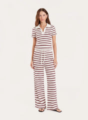 White And Brown Striped Jersey Ribbed Trousers