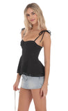 Shoulder Tie Flare Top in Black