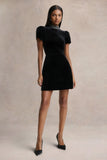 Margot Black High Neck Velvet Mini Dress With Embellished Detail