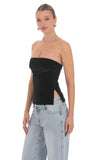 Velvet Strapless Slit Top in Black