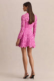 Morina Pink Lace Crew Neck Mini Dress