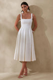 Ashmara White Lace Square Neck Midi Dress