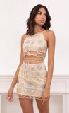Floral Embroidered Halter Dress in Gold