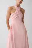 Rosie Linen Halter Midi Dress Pink