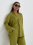 Green Jacquard Satin Print Oversized Shirt