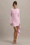 Zaya Pink Long Sleeve Mini Dress With Drape
