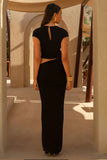 Pia Black Short Sleeve Maxi Dress With Cut Out