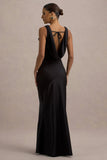 Alesso Black Satin Cowl Neck Slip Maxi Dress