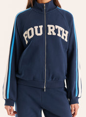 Navy Side Stripe Double Zip Funnel Neck Track Jacket