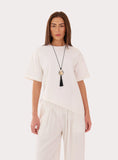 White Asymmetric Lace Hem T Shirt