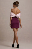Linley Burgundy Pink Satin Bow Bardot Mini Dress