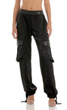 Rhinestone Satin Pants in Black