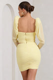 Butterfly Yellow Puff Sleeve Ruched Crop Top