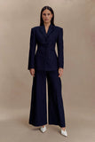 Jacqueline Pleated Wide Leg Pants Navy Pinstripe