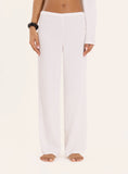 Cream Crinkle Tie Waist Straight Leg Trousers