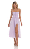 Floral Embroidered Open Back Midi Dress in Lavender