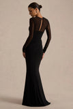 Deema Black Jersey And Mesh High Neck Maxi Dress