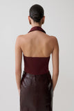 Calla Collared Sleeveless Halter Top Merlot