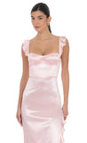 Satin Ruffle Maxi Dress in Pink