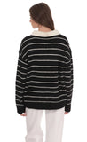 Striped Knit Rugby Jumper in Black