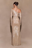 Marcia Diamante Long Sleeve Maxi Dress Nude