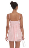 Sequin Front Bow Babydoll Dress in Pink
