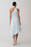 Evelina Halter Asymmetric Hem Midi Dress Ice Blue