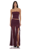 Mesh Ruched Tube Top in Plum