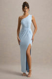 Galene Powder Blue Asymmetric Wrap Maxi Dress