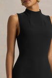 Unpredictable Black High Neck Maxi Dress With Back Cape Detail