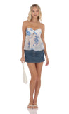 Floral Dotted Strapless Babydoll Top in White