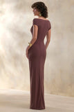 Petronia Brown V Neck Maxi Dress With Wrap Detail