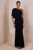 Sylvie Black Asymmetric Neck Maxi Dress