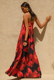 Bergamot Black And Red Floral Print Satin Sweetheart Maxi Dress