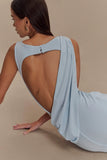 Henley Slinky Drape Maxi Dress Pale Blue