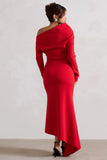 Lou Red One Shoulder Asymmetric Maxi Dress