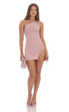 Ruched One Shoulder Mini Dress in Rose Pink