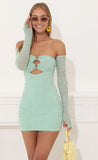 Floral Cutout Bodycon Dress in Green with Gloves
