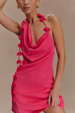 Gwenda Satin Floral Mini Dress Dragonfruit