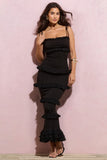 Lauren Black Broderie Strappy Ruffled Maxi Dress