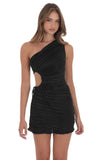 Pleated One Shoulder Dress in Black