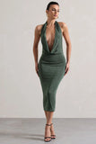 Raleigh Sage Green Cowl Neck Midi Dress