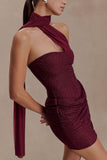Mattea Diamante Mini Dress With Scarf Plum