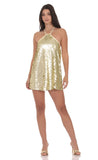 Circle Sequin Halter Shift Dress in Gold