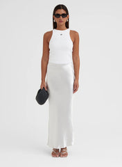Silver Satin Midaxi Skirt